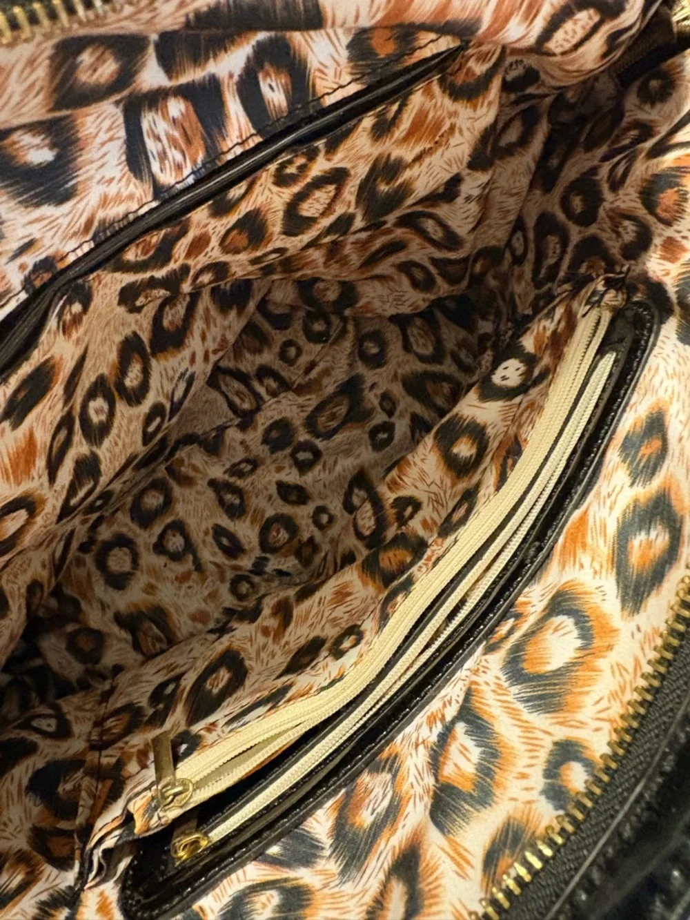 Leopard Print Patchwork Satchel and Wallet/Wristlet Set - Brown